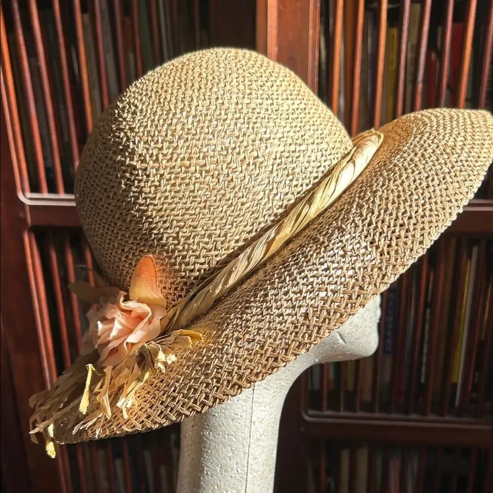 Vintage Cottagecore Straw Hat with Floral Detail - Picture 3 of 16
